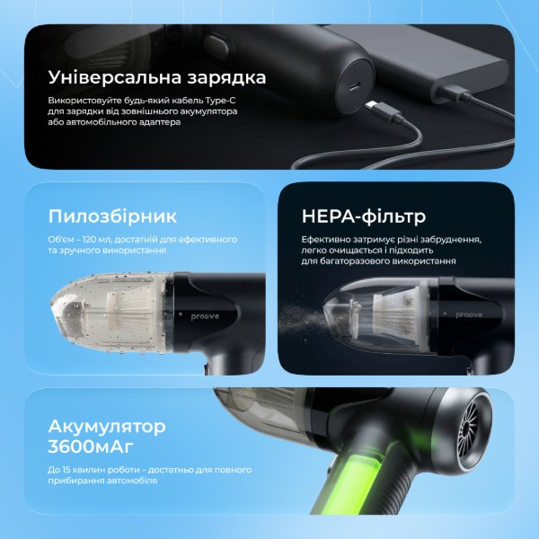 Фото - Пылесос ручной для автомобиля Proove Void Assistant V1 Black (PAVS15001201)
